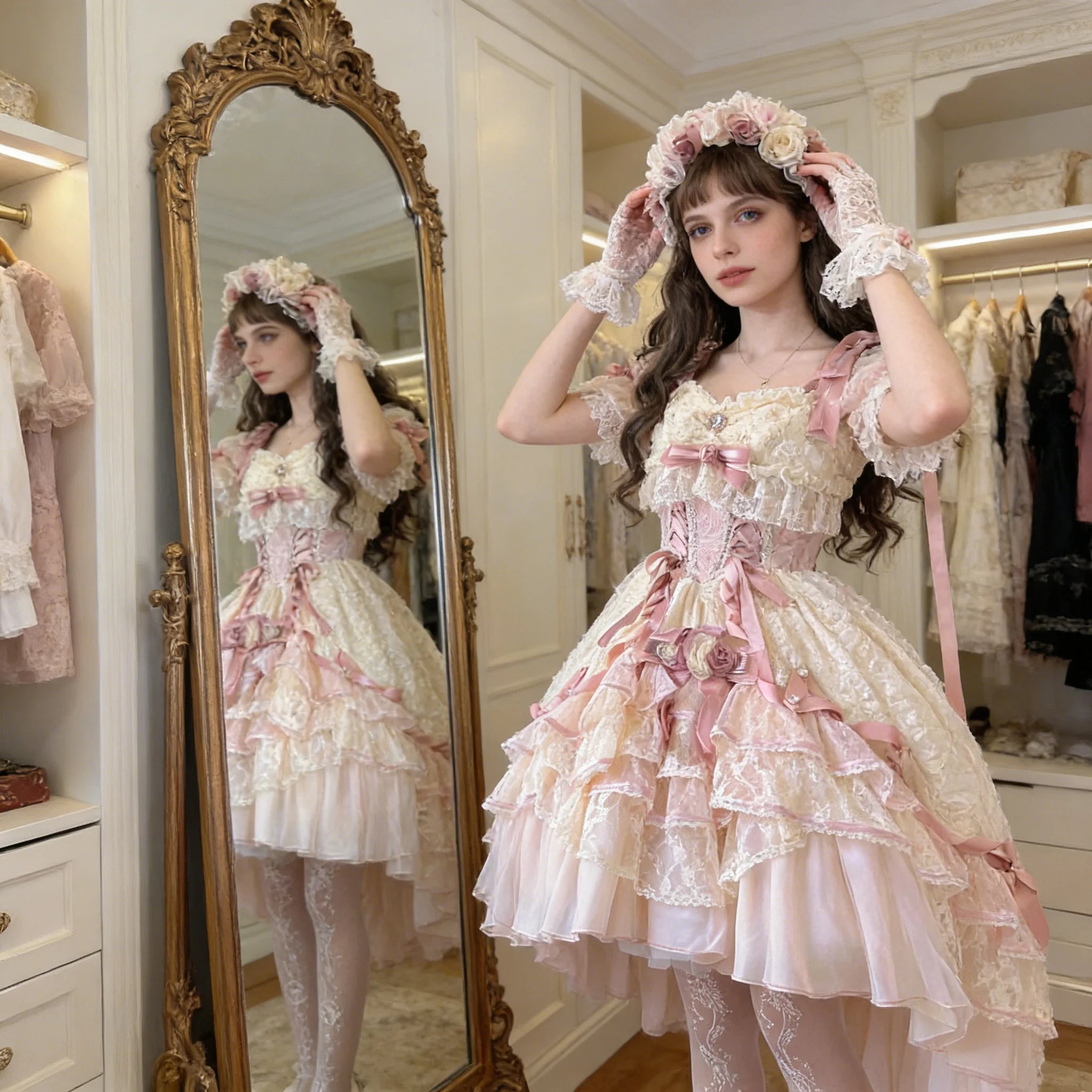 The Floral Prelude Ballet Ball Gown | Strappy Pink Cake Princess Dress | Lolita Birthday Ceremony Skirt | Parisian Princess