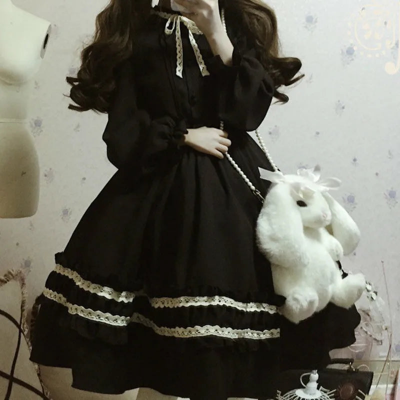 Parisian Lolita Classic Dresses Vintage Retro Party Femme Robe Bowknot Cute Cosplay Dress 11a087