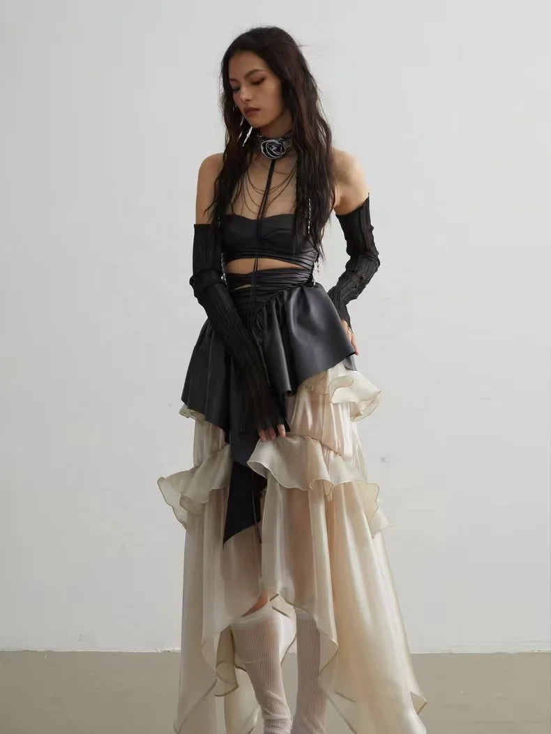 The Heirloom Haunted Muse Skirt | French Ruffle Asymmetrical Gown | Floor-Length Empire Waist Skirt | Parisian Princess