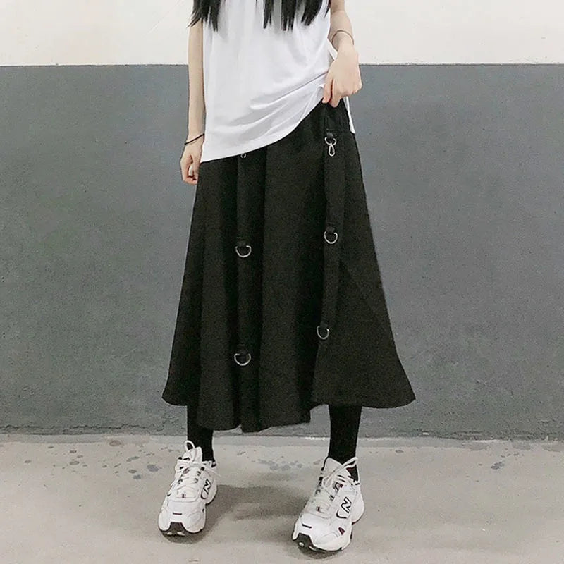 The Gothica Architectural Skirt | Plus Size Irregular Gothic Pleated Midi | French Buckle High Waist Skirt | Parisian Princess