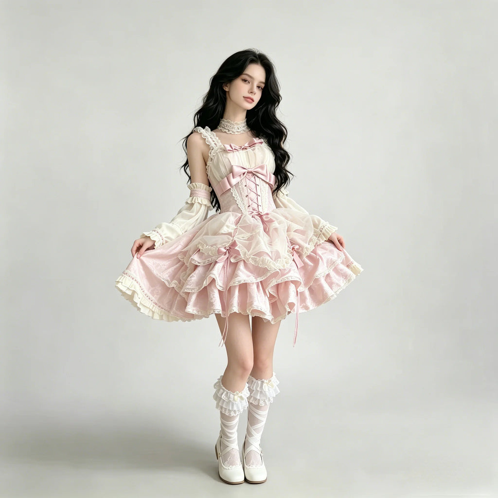 The Étoile Debutante Mini Gown | Sweet Pink Strap Coming-of-Age Set | Niche Princess Lolita Underwear | Parisian Princess