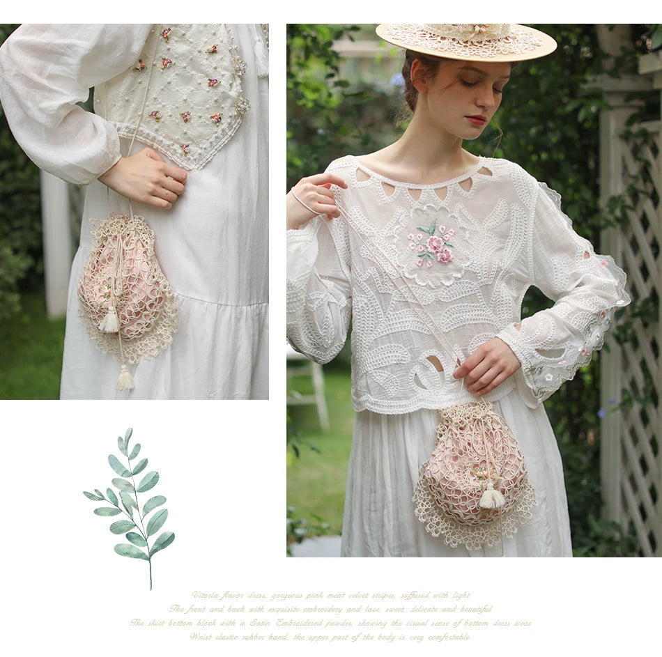 Lianer Art Hand-stitched Hollow Out Mori Kei Weaven Bags