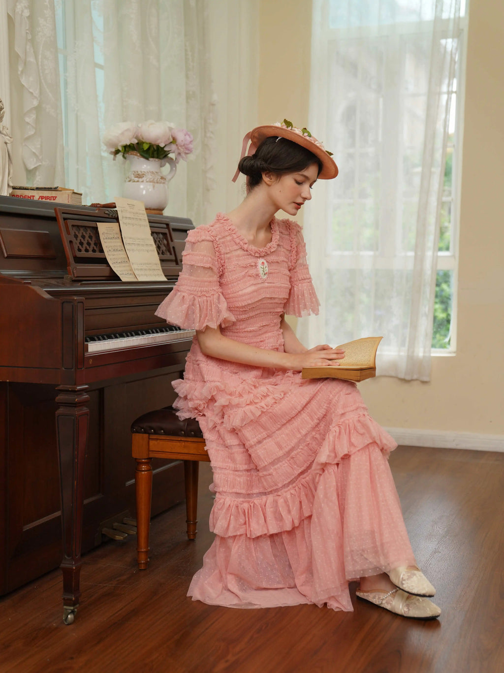 The Candy-Pink Promenade Gown | Hand-Embroidered Tiered Ballgown | Spring Mesh Cake Dress | Parisian Princess