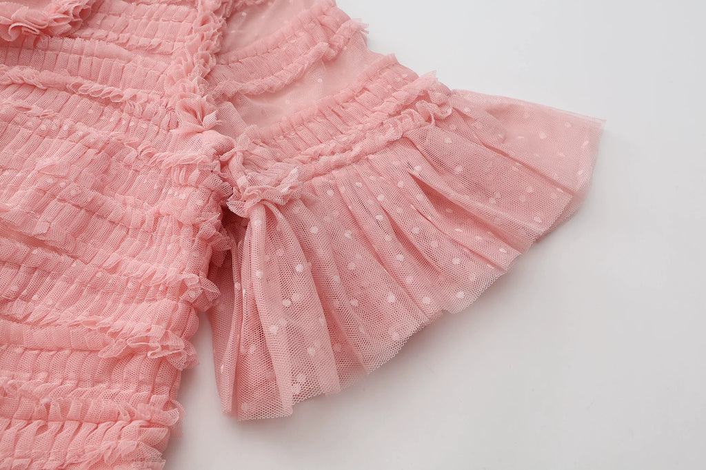 The Candy-Pink Promenade Gown | Hand-Embroidered Tiered Ballgown | Spring Mesh Cake Dress | Parisian Princess