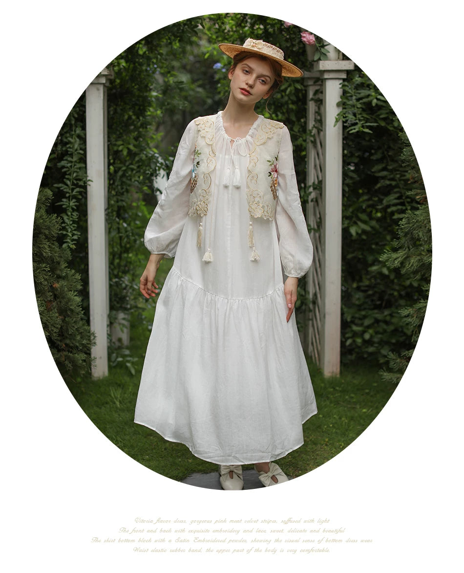 The Trianon Embroidered Vest | French Cotton Floral Waistcoat | Vintage Botanical Tassel Gilet | Parisian Princess