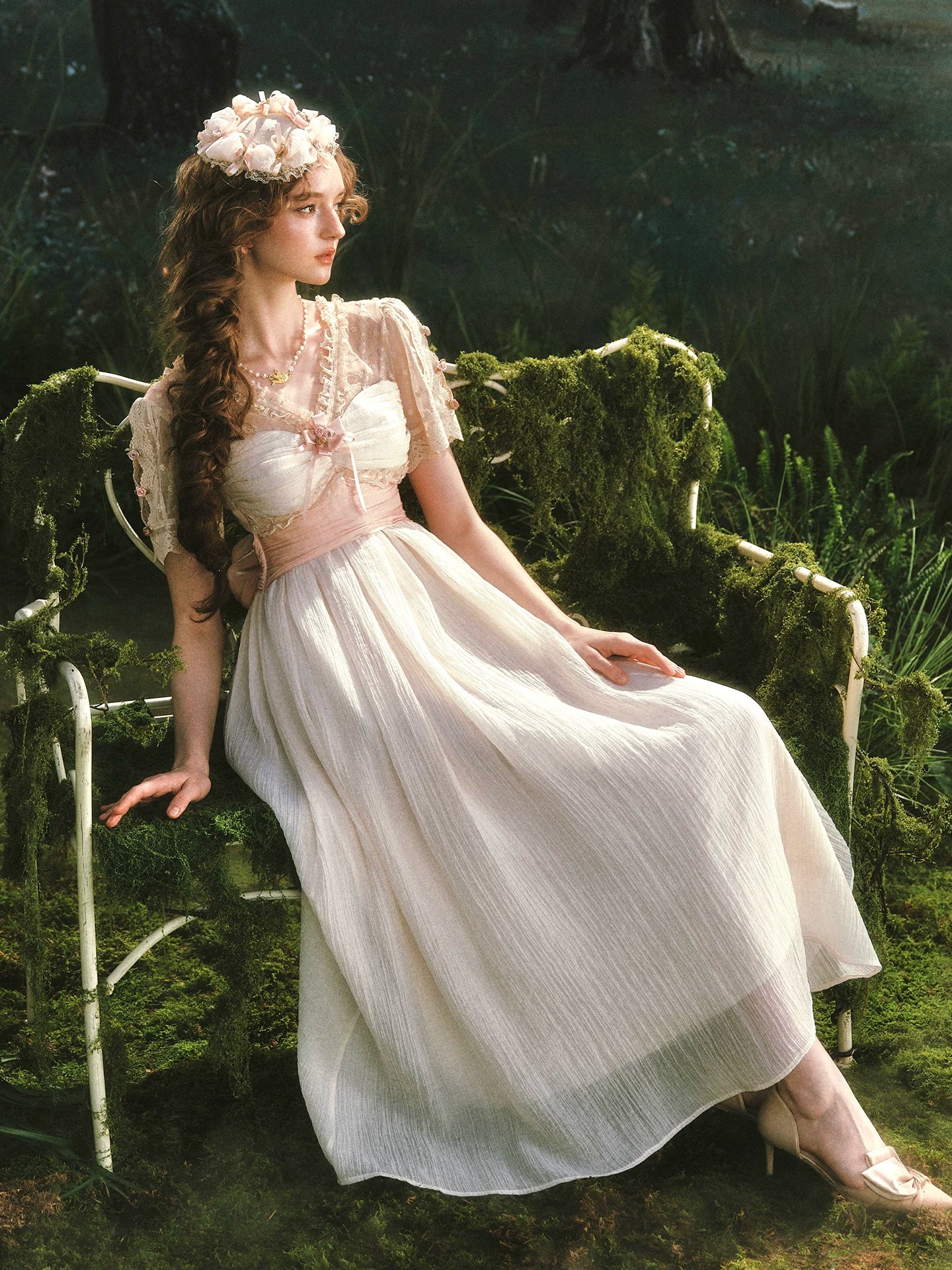 The Tuileries Chiffon Gown | French V-Neck Lace-Up Maxi | Trumpet Empire Waist Dress | Parisian Princess