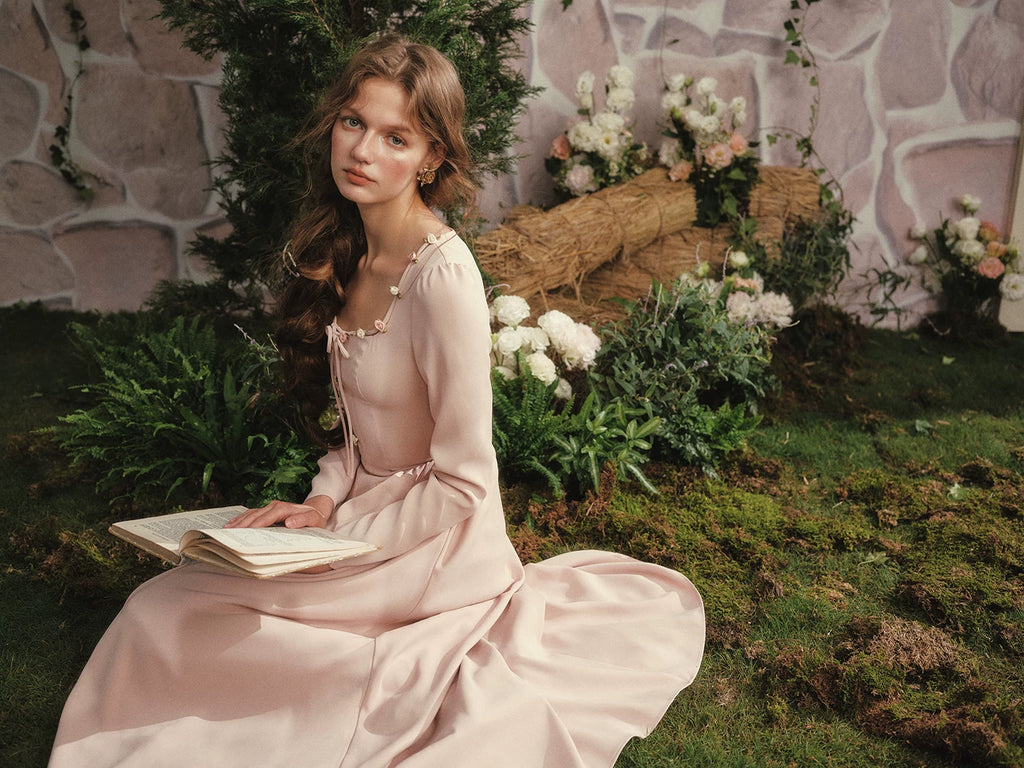 The Giverny Brocade Maxi Gown | Vintage Print Fit-and-Flare Ankle Gown | Square Collar Empire Waist | Parisian Princess