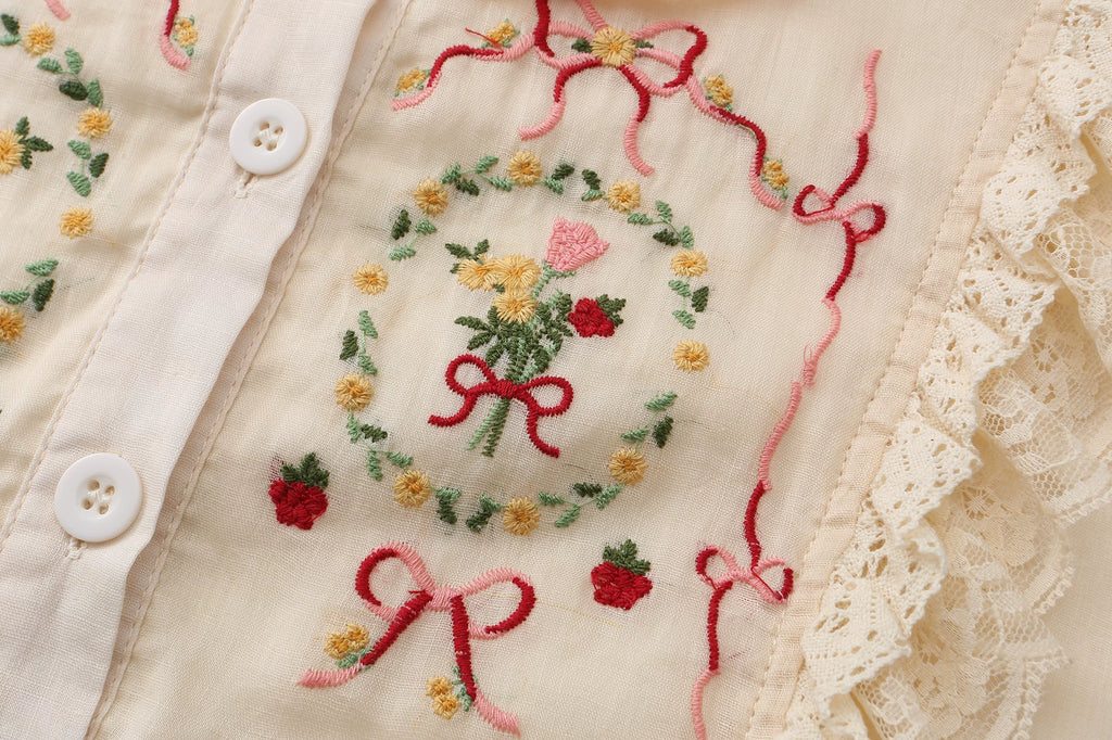 The Antique Botanical Tea Dress | French Forest Girl Embroidery Gown | Loose Fit Cotton-Ramie Jute Aesthetic Midi | Parisian Princess