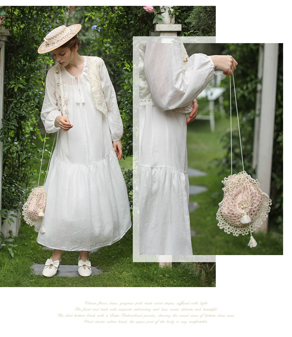 Lianer Art Hand-stitched Hollow Out Mori Kei Weaven Bags