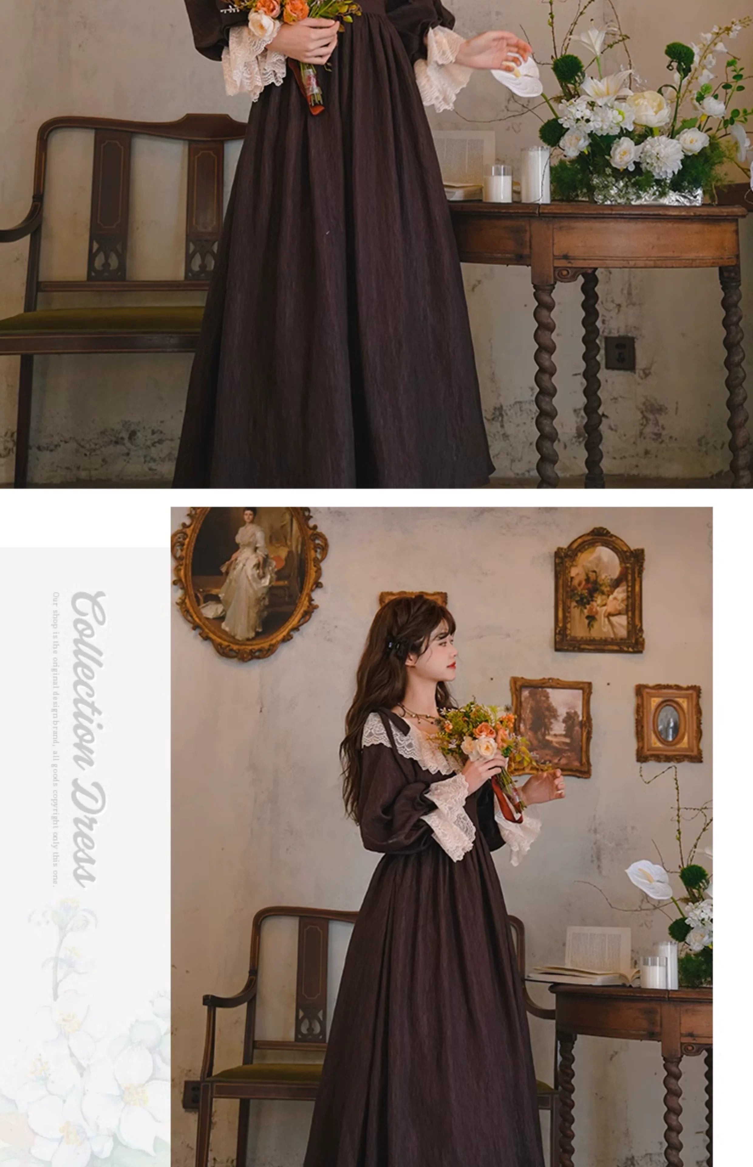 Parisian Women French Court Retro Lace Corset Puff Sleeve Jacquard Texture Dress