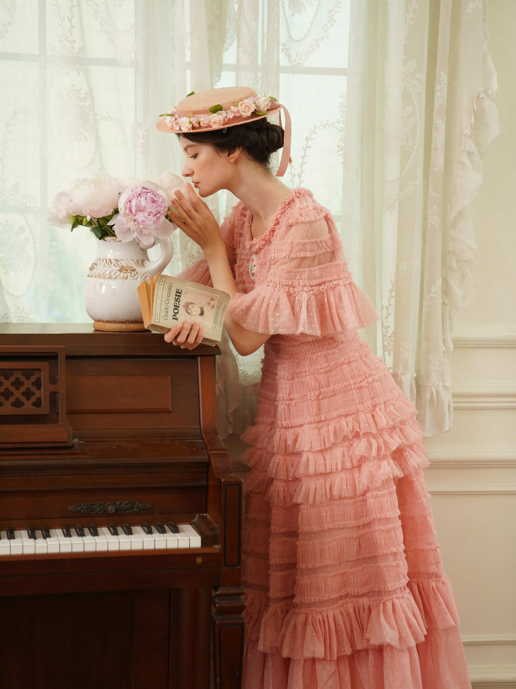 The Candy-Pink Promenade Gown | Hand-Embroidered Tiered Ballgown | Spring Mesh Cake Dress | Parisian Princess