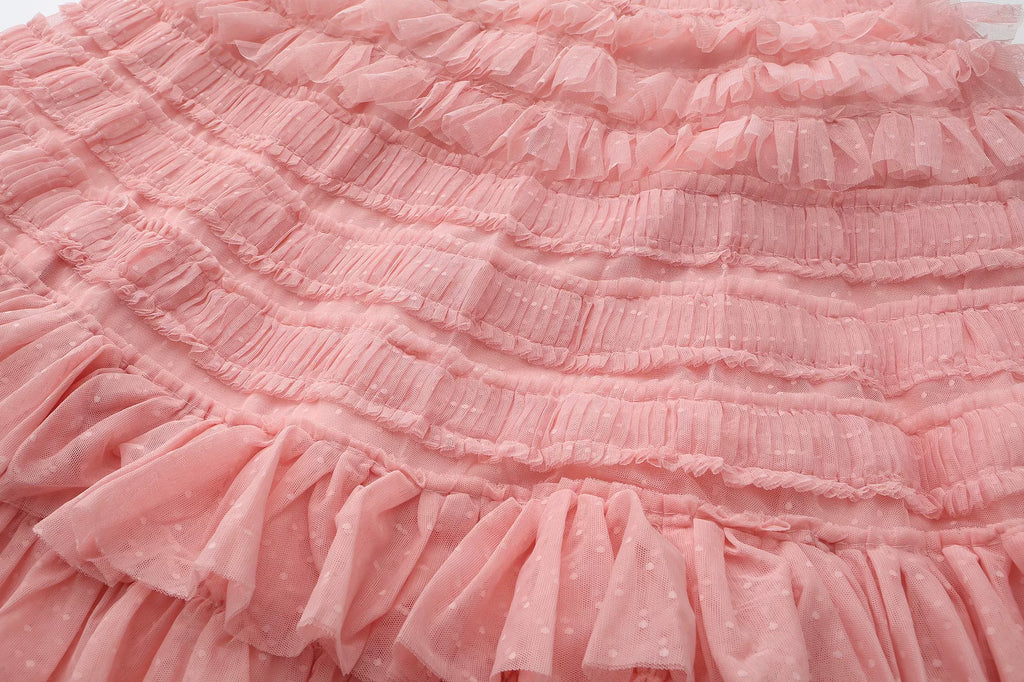 The Candy-Pink Promenade Gown | Hand-Embroidered Tiered Ballgown | Spring Mesh Cake Dress | Parisian Princess