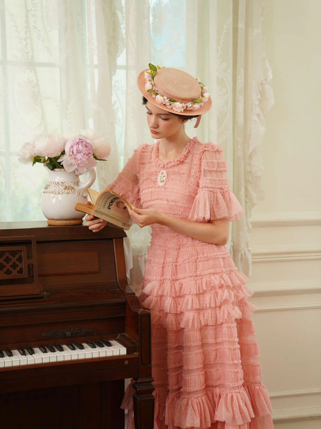 The Candy-Pink Promenade Gown | Hand-Embroidered Tiered Ballgown | Spring Mesh Cake Dress | Parisian Princess