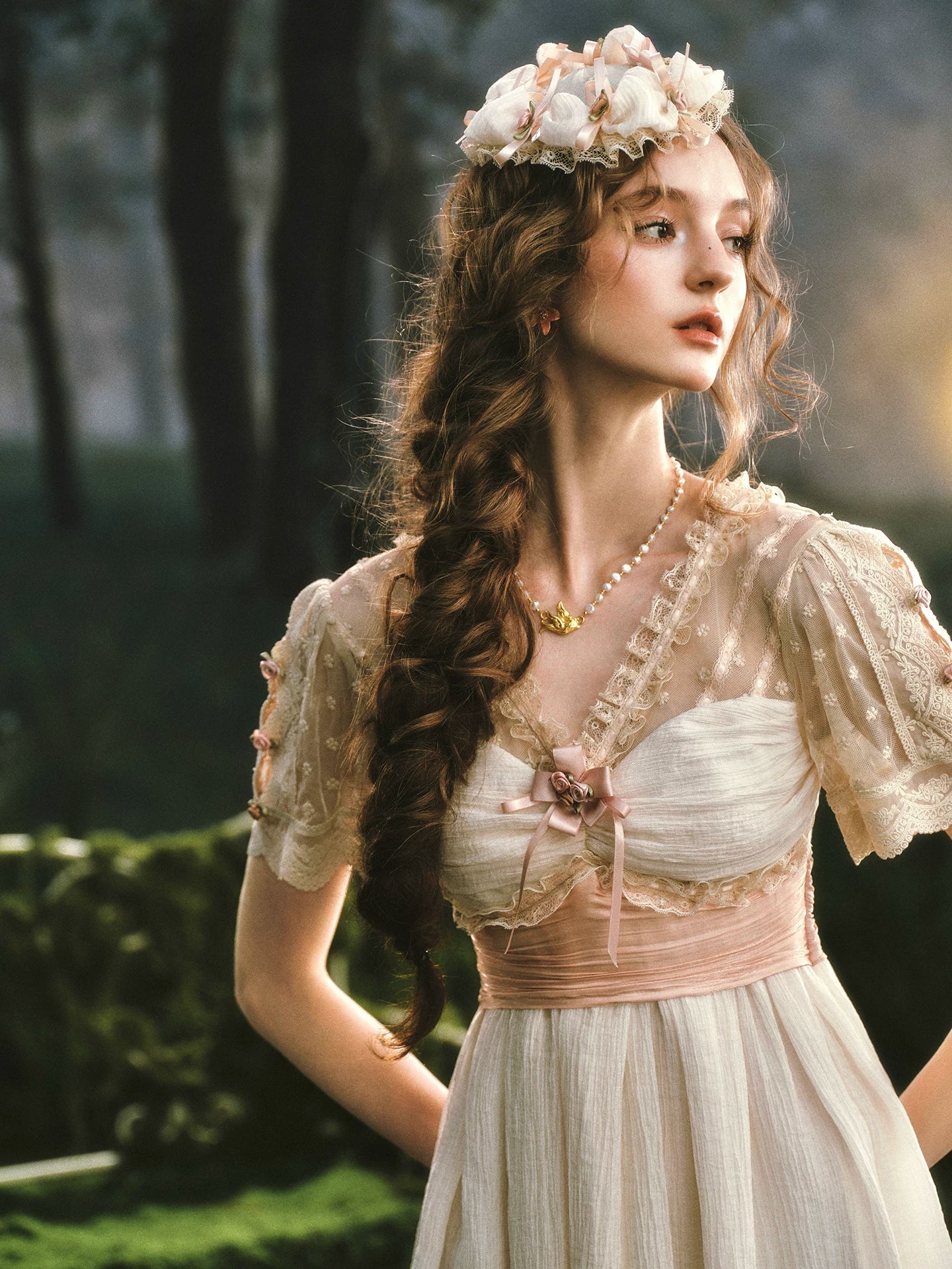 The Tuileries Chiffon Gown | French V-Neck Lace-Up Maxi | Trumpet Empire Waist Dress | Parisian Princess