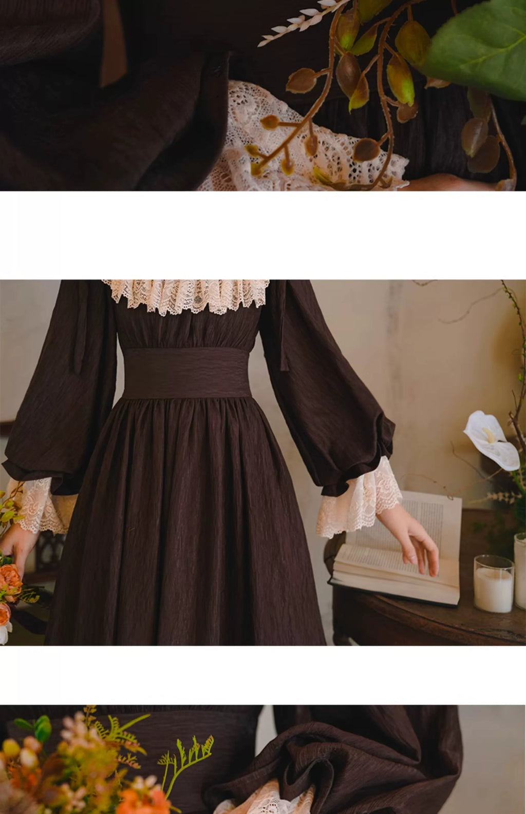 Parisian Women French Court Retro Lace Corset Puff Sleeve Jacquard Texture Dress