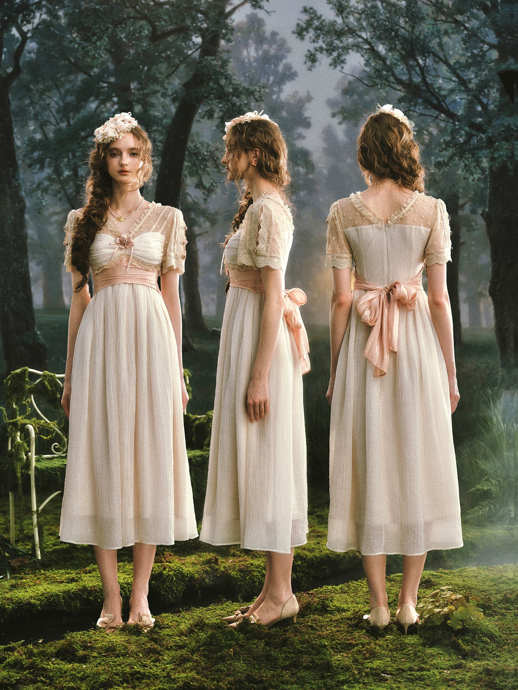 The Tuileries Chiffon Gown | French V-Neck Lace-Up Maxi | Trumpet Empire Waist Dress | Parisian Princess