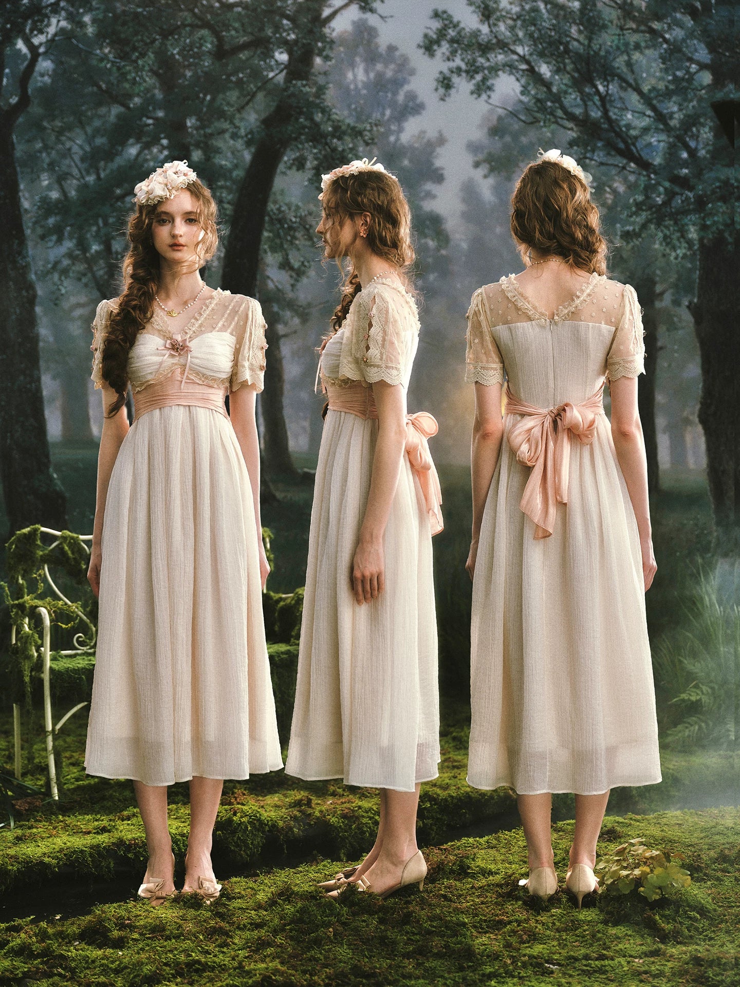 The Tuileries Chiffon Gown | French V-Neck Lace-Up Maxi | Trumpet Empire Waist Dress | Parisian Princess