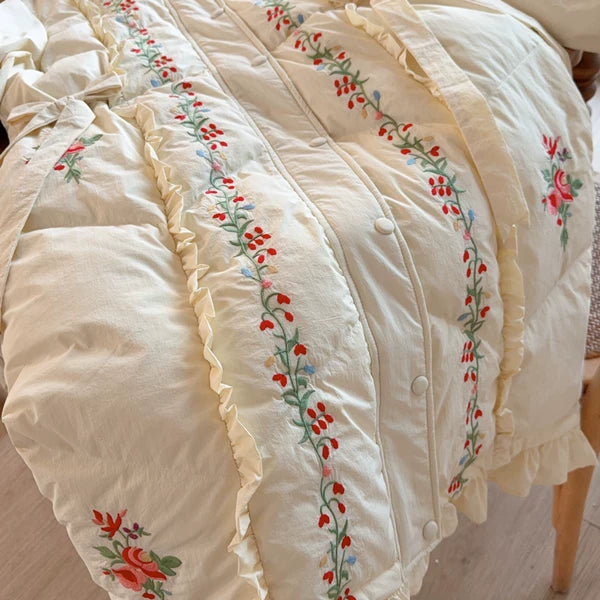 Parisian Women Full Sleeve Long Mid-Calf Thick Outerwear Hoode Zipper Down Jacket Embroidery Warm Coats Japanese Style