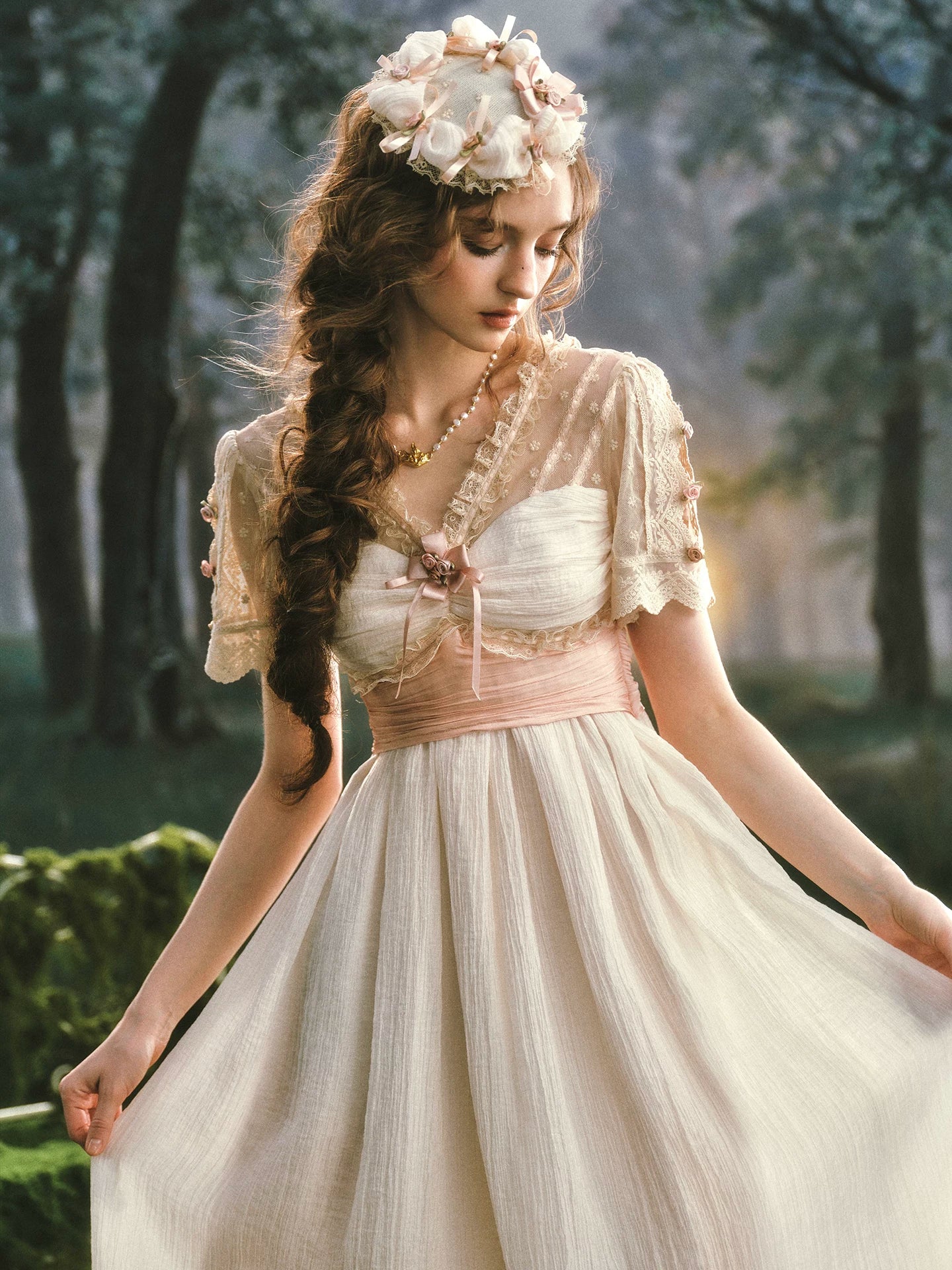 The Tuileries Chiffon Gown | French V-Neck Lace-Up Maxi | Trumpet Empire Waist Dress | Parisian Princess