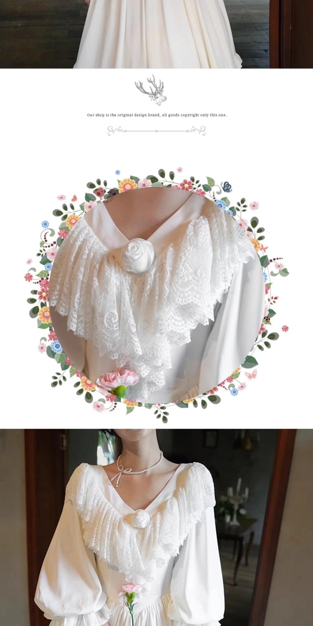 Parisian Satin Lace Dress Lantern Sleeve Long Maxi Ladies S-XL Vintage High Waist 2025 New V Neck White