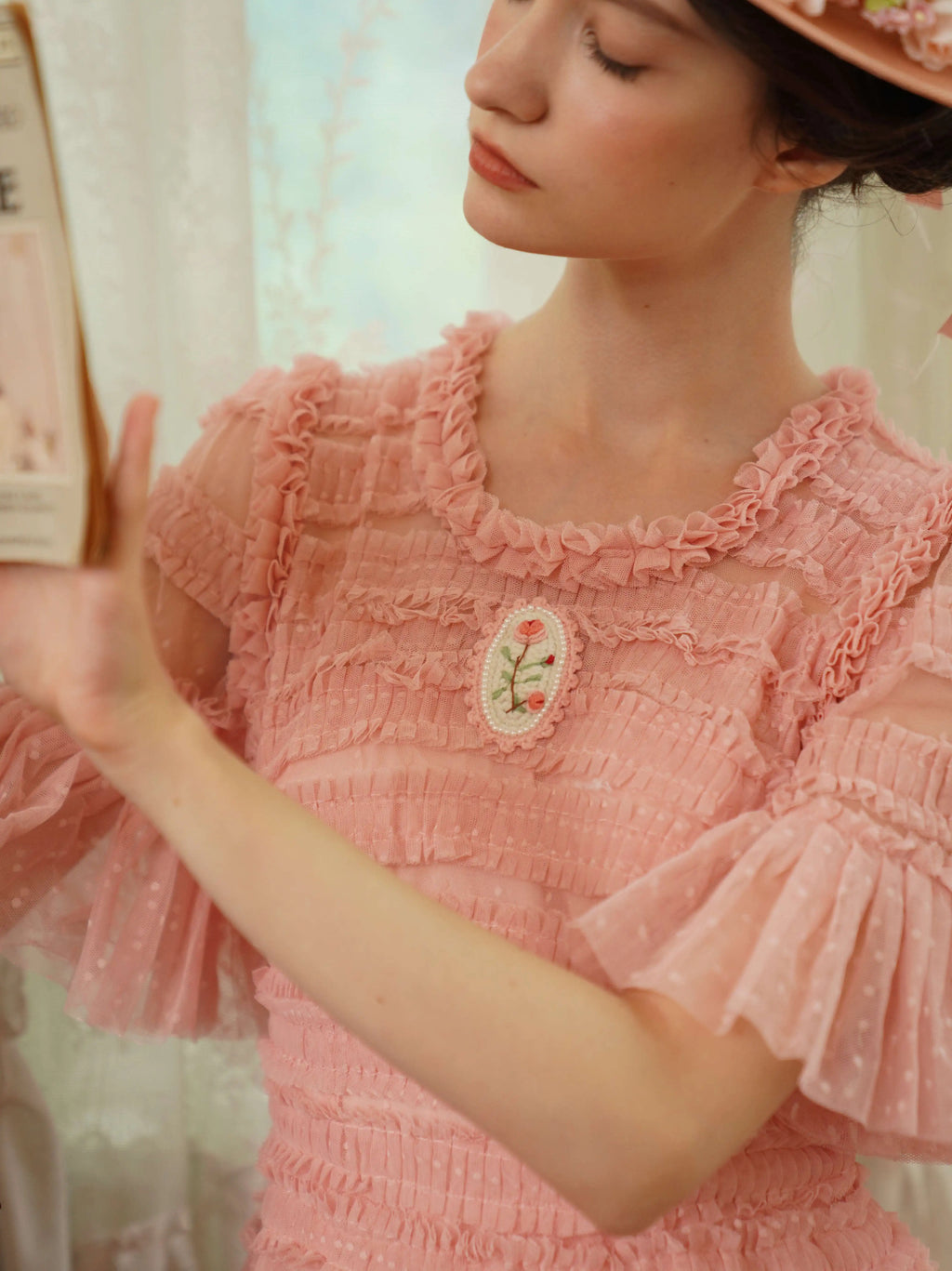 The Candy-Pink Promenade Gown | Hand-Embroidered Tiered Ballgown | Spring Mesh Cake Dress | Parisian Princess