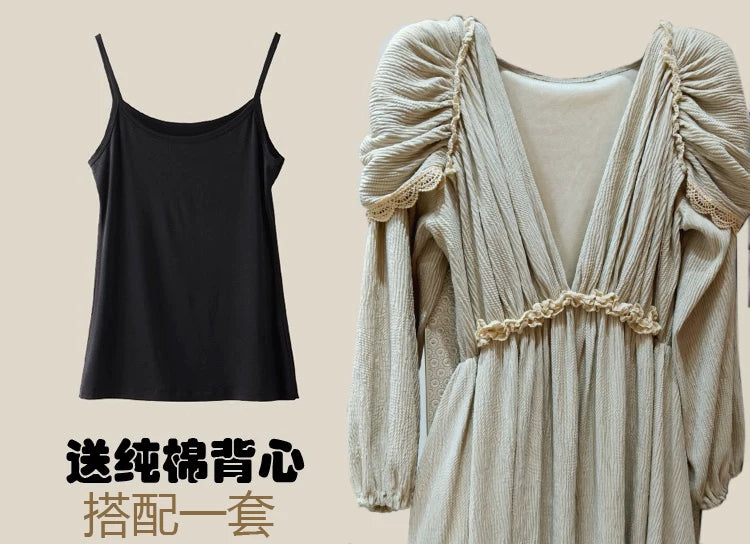 Parisian Winter Women Dress Full Lantern Sleeve Long Floor Length Ladies S-L Vintage High Waist Thick Velvet 2025 New