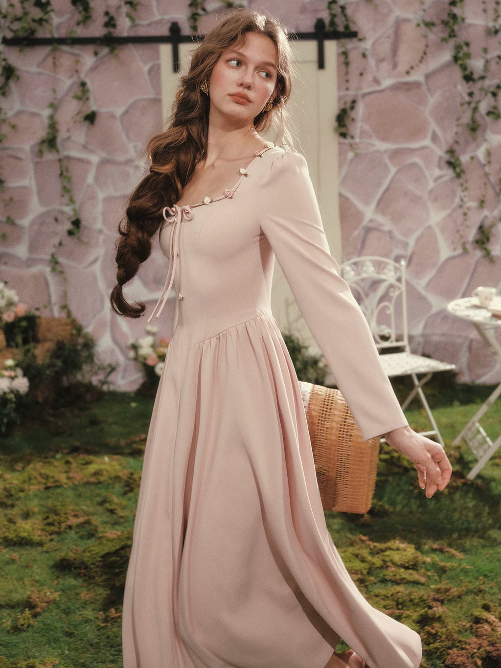 The Giverny Brocade Maxi Gown | Vintage Print Fit-and-Flare Ankle Gown | Square Collar Empire Waist | Parisian Princess