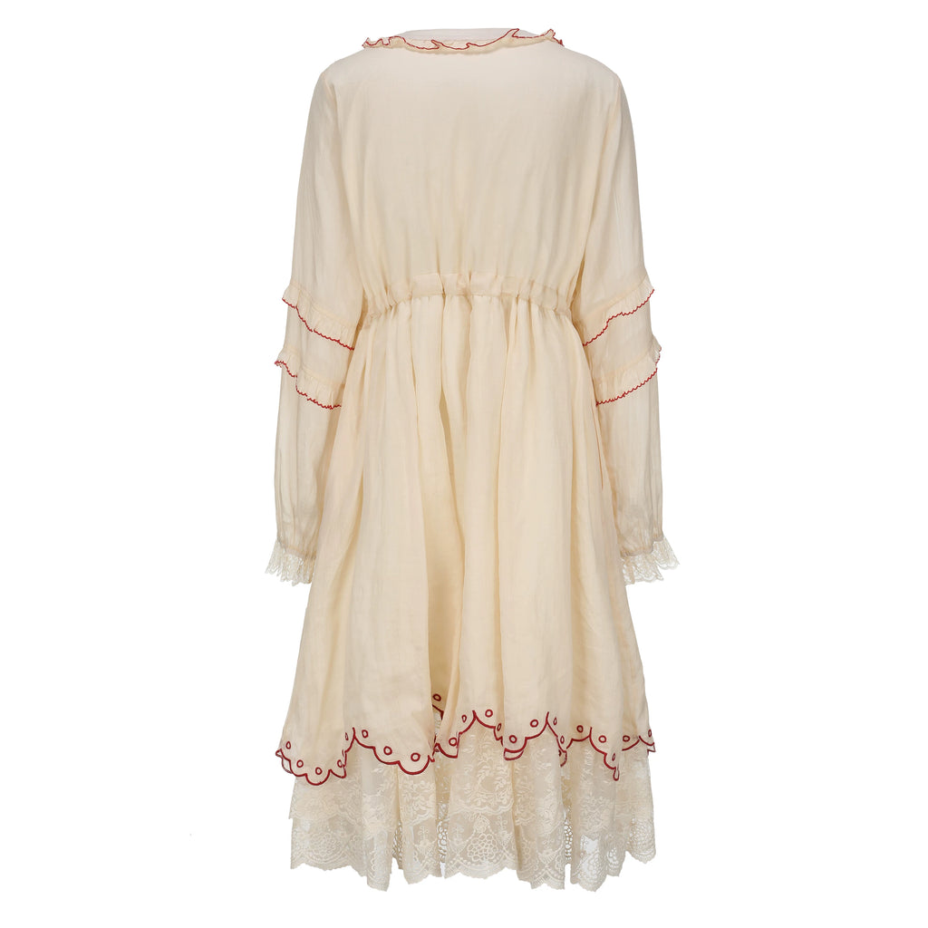 The Antique Botanical Tea Dress | French Forest Girl Embroidery Gown | Loose Fit Cotton-Ramie Jute Aesthetic Midi | Parisian Princess