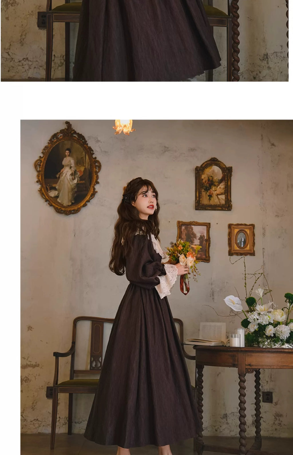 Parisian Women French Court Retro Lace Corset Puff Sleeve Jacquard Texture Dress