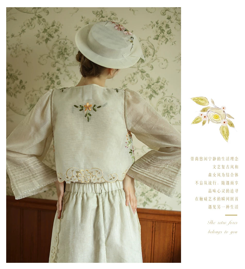 The Trianon Embroidered Vest | French Cotton Floral Waistcoat | Vintage Botanical Tassel Gilet | Parisian Princess