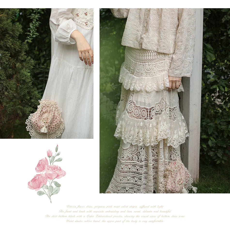 Lianer Art Hand-stitched Hollow Out Mori Kei Weaven Bags