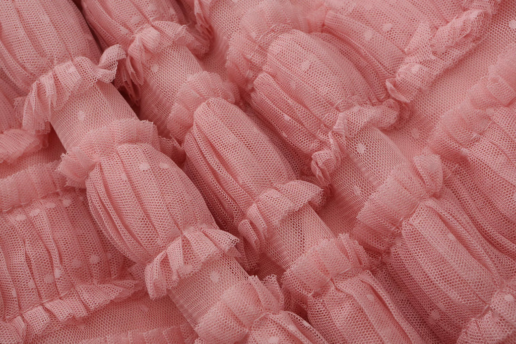 The Candy-Pink Promenade Gown | Hand-Embroidered Tiered Ballgown | Spring Mesh Cake Dress | Parisian Princess