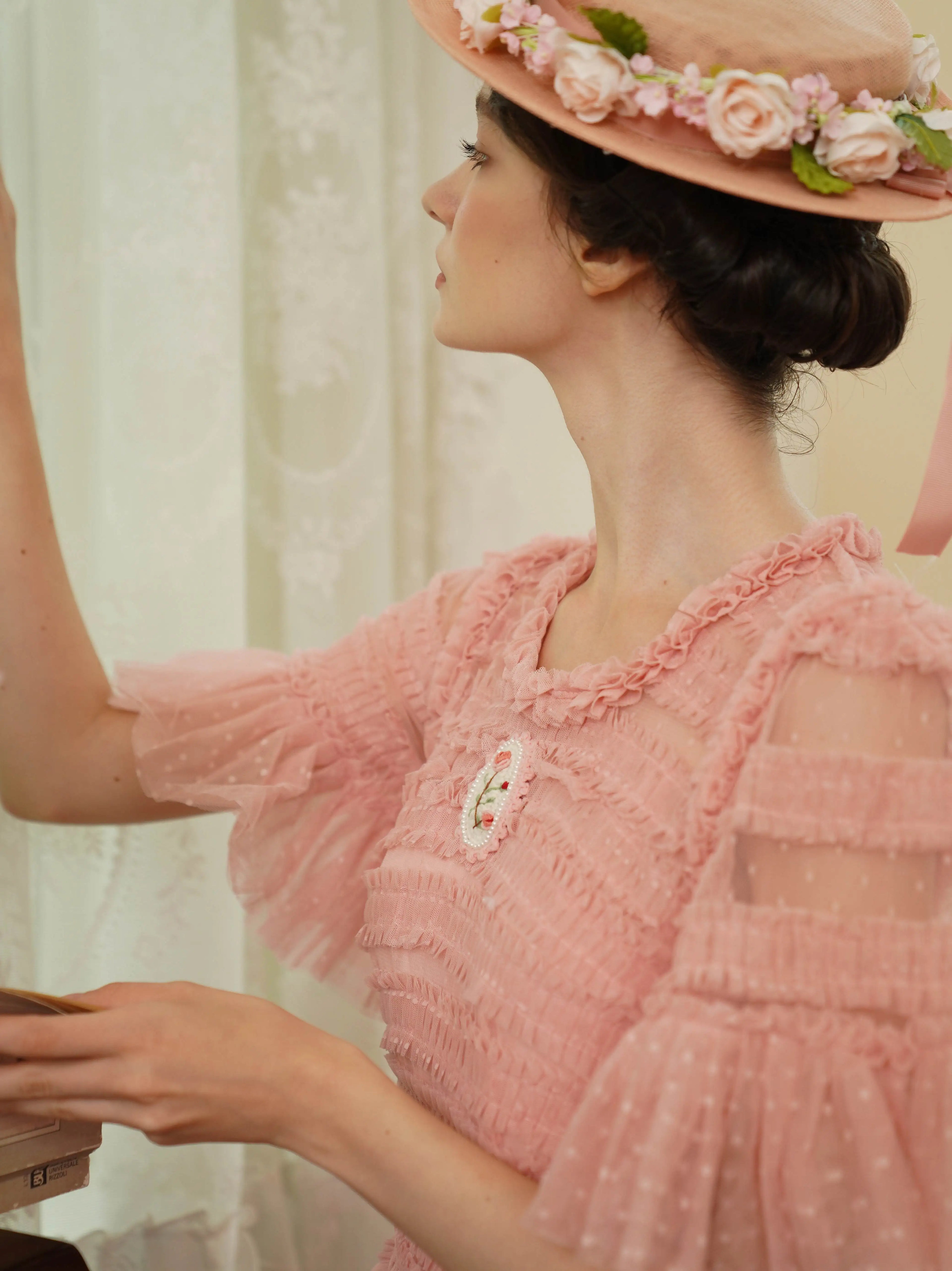 The Candy-Pink Promenade Gown | Hand-Embroidered Tiered Ballgown | Spring Mesh Cake Dress | Parisian Princess
