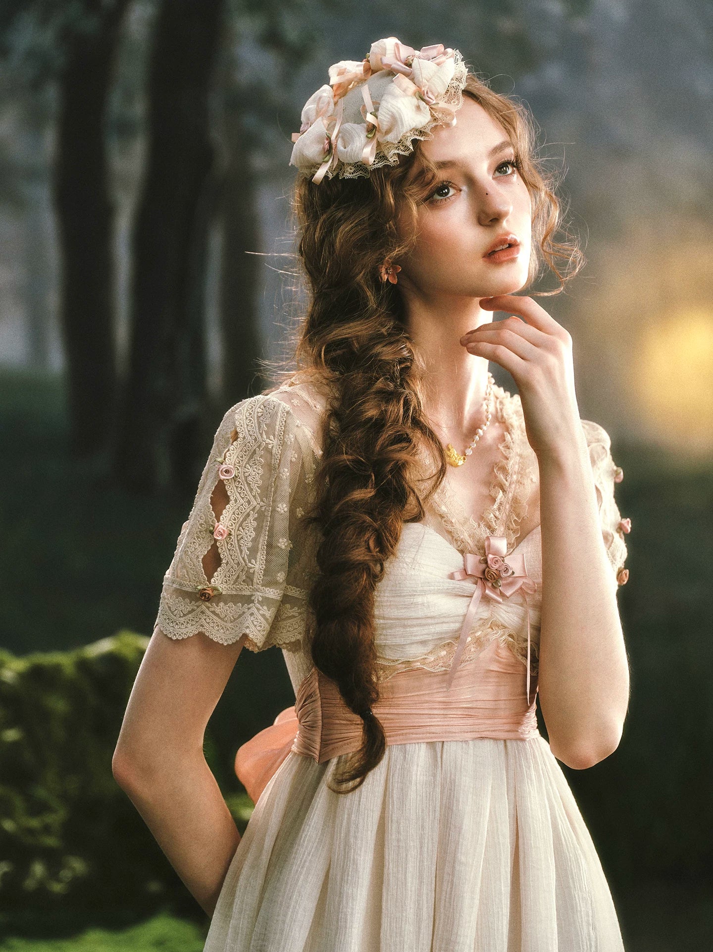 The Tuileries Chiffon Gown | French V-Neck Lace-Up Maxi | Trumpet Empire Waist Dress | Parisian Princess