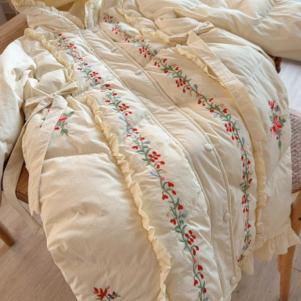 Parisian Women Full Sleeve Long Mid-Calf Thick Outerwear Hoode Zipper Down Jacket Embroidery Warm Coats Japanese Style