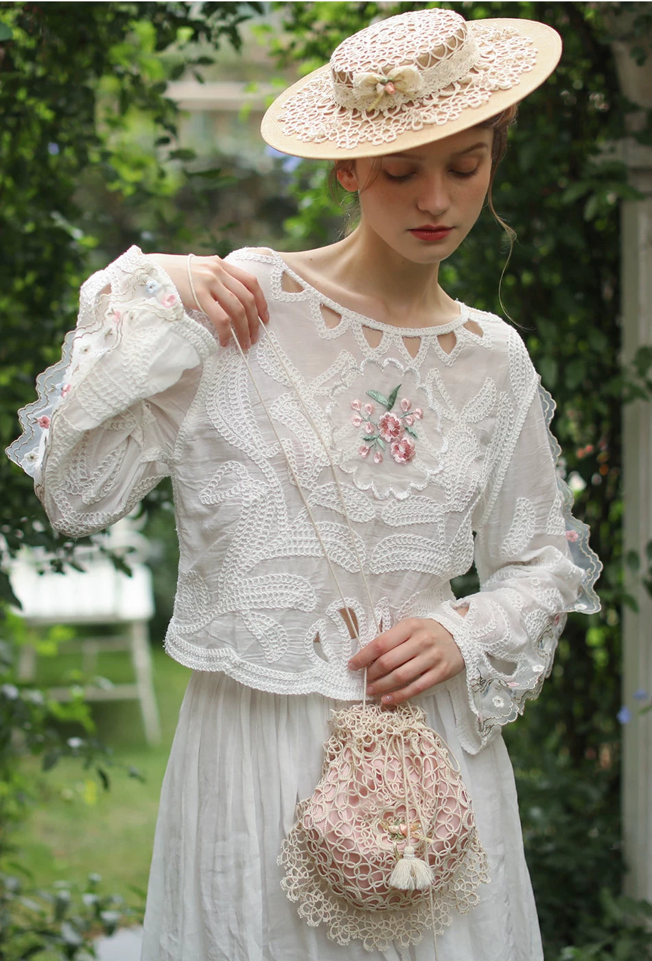 Lianer Art Hand-stitched Hollow Out Mori Kei Weaven Bags