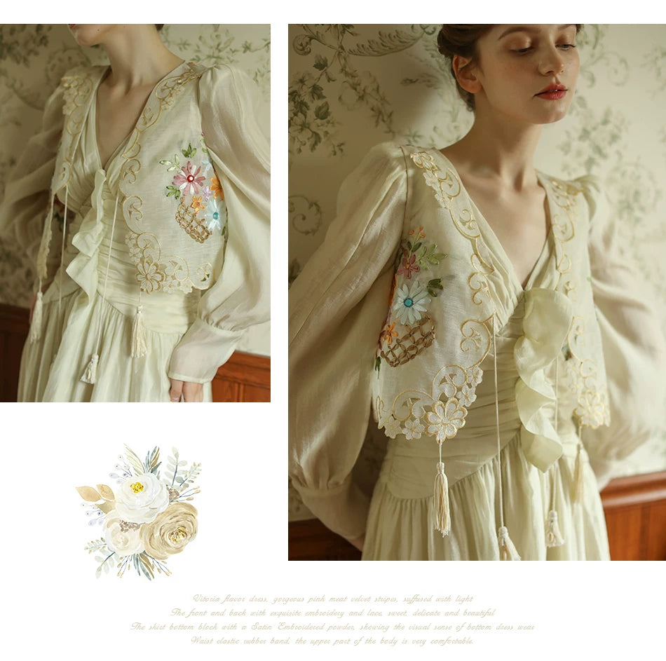 The Trianon Embroidered Vest | French Cotton Floral Waistcoat | Vintage Botanical Tassel Gilet | Parisian Princess
