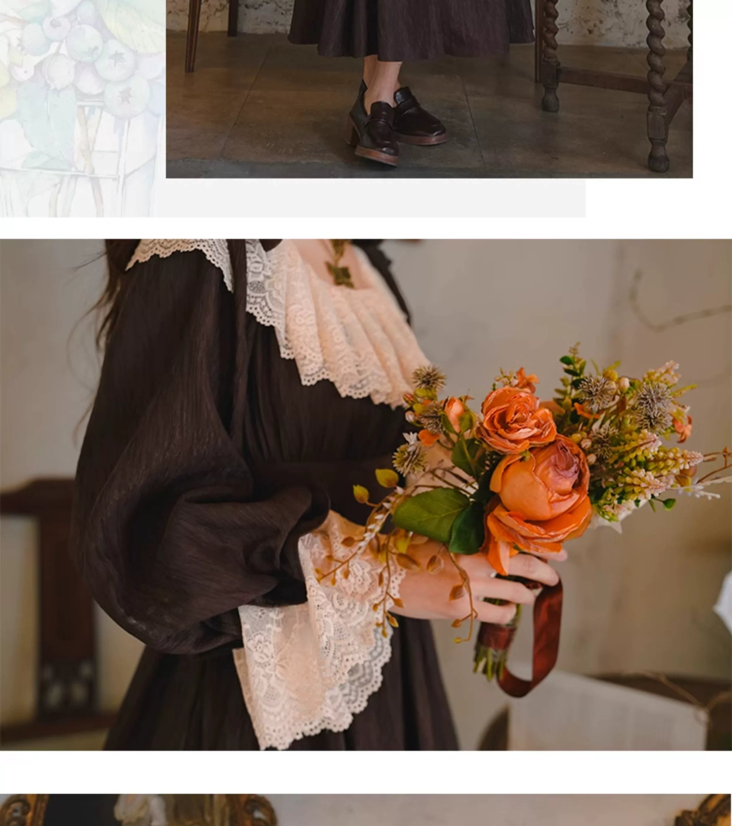 Parisian Women French Court Retro Lace Corset Puff Sleeve Jacquard Texture Dress