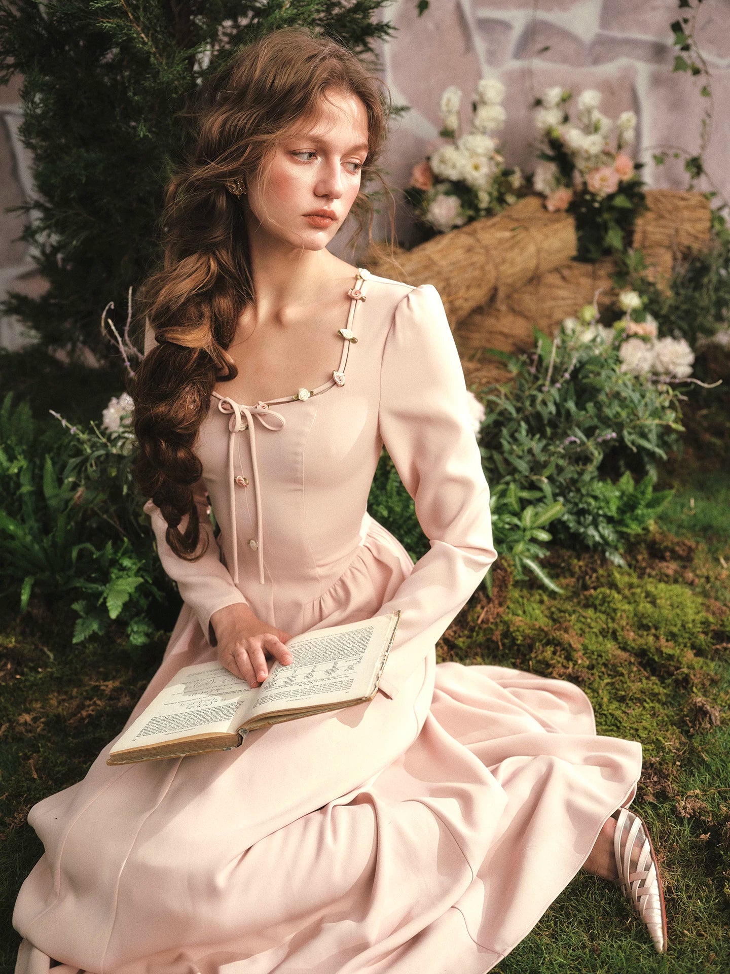 The Giverny Brocade Maxi Gown | Vintage Print Fit-and-Flare Ankle Gown | Square Collar Empire Waist | Parisian Princess