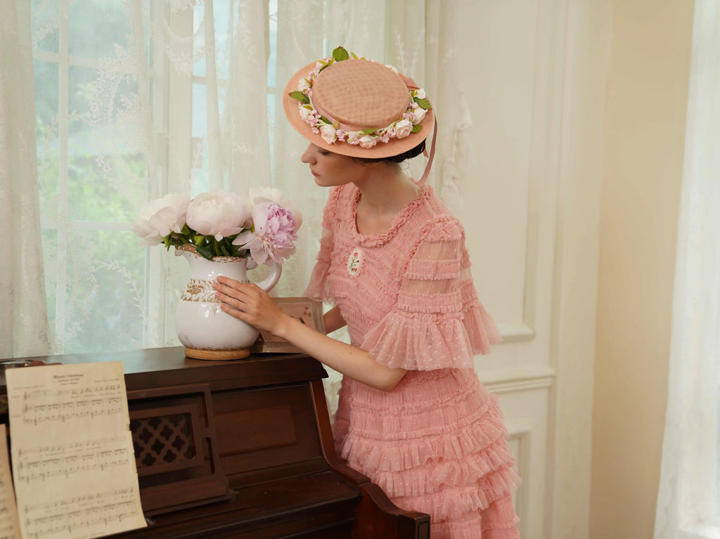 The Candy-Pink Promenade Gown | Hand-Embroidered Tiered Ballgown | Spring Mesh Cake Dress | Parisian Princess