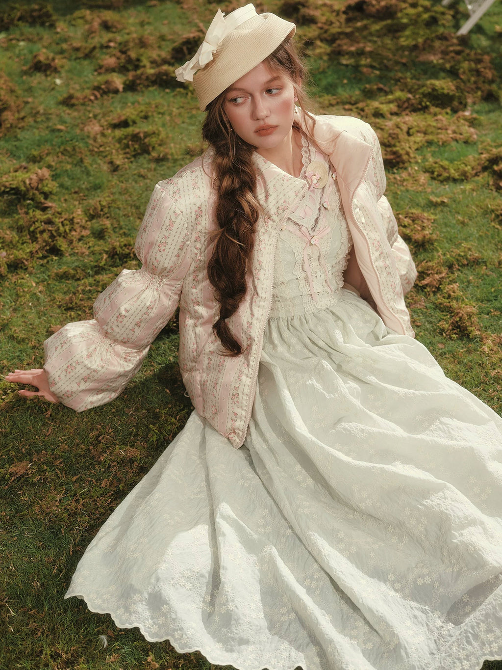 The Fontainebleau Emerald Garden Gown | Green Lantern Sleeve Lace Maxi | Vintage Empire Waist Dress | Parisian Princess
