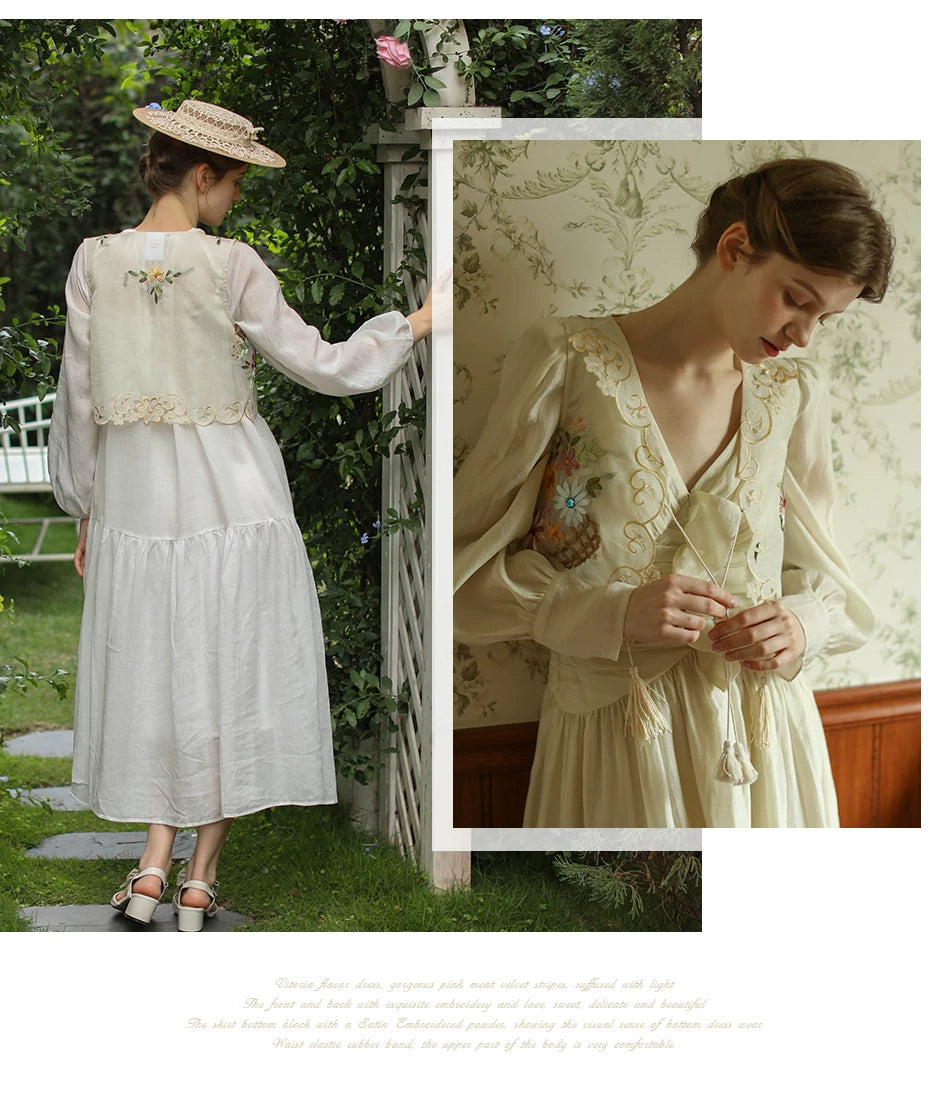 The Trianon Embroidered Vest | French Cotton Floral Waistcoat | Vintage Botanical Tassel Gilet | Parisian Princess