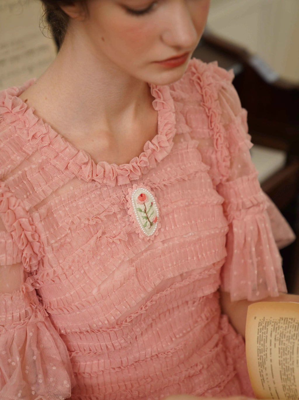 The Candy-Pink Promenade Gown | Hand-Embroidered Tiered Ballgown | Spring Mesh Cake Dress | Parisian Princess