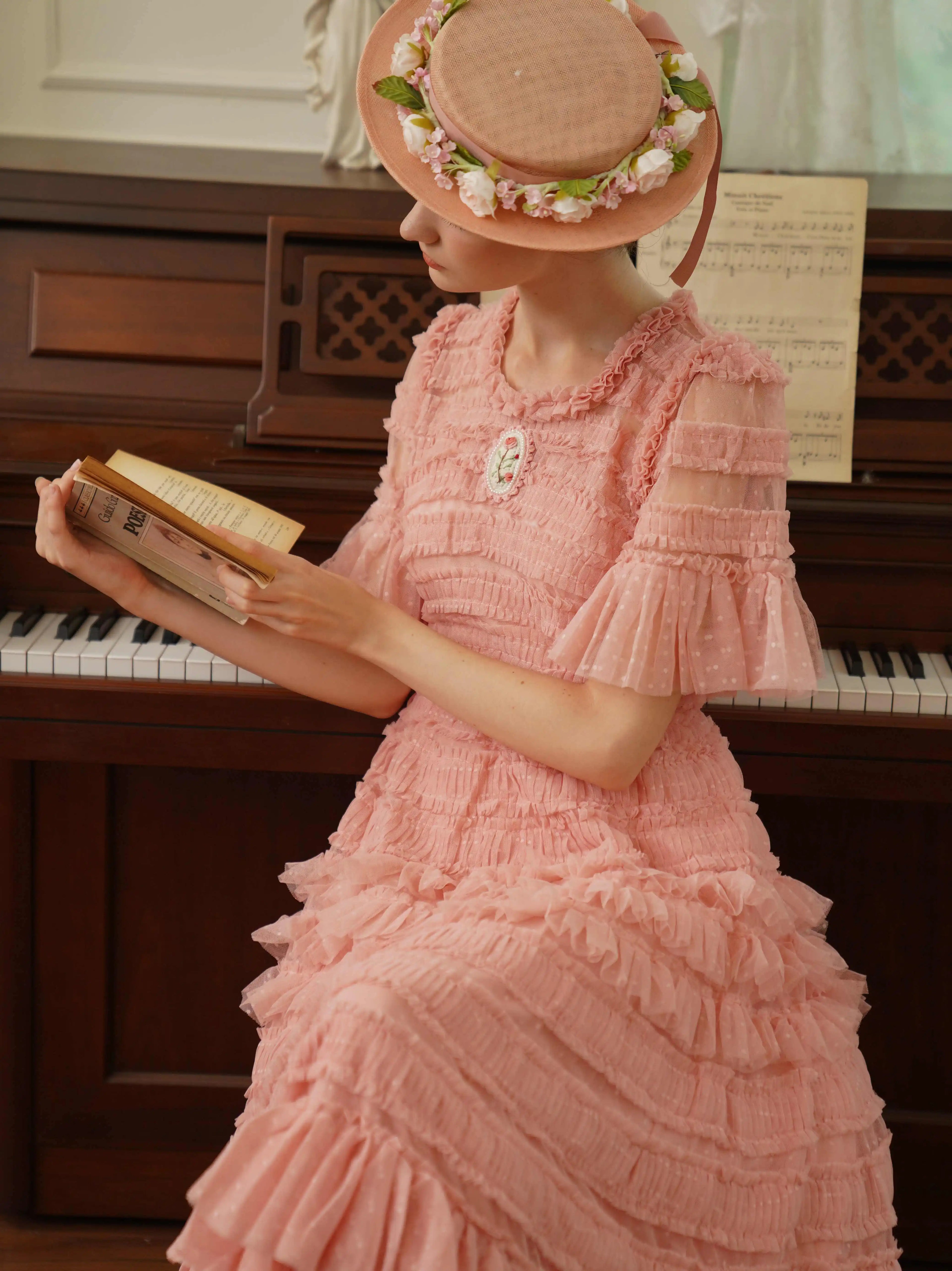 The Candy-Pink Promenade Gown | Hand-Embroidered Tiered Ballgown | Spring Mesh Cake Dress | Parisian Princess