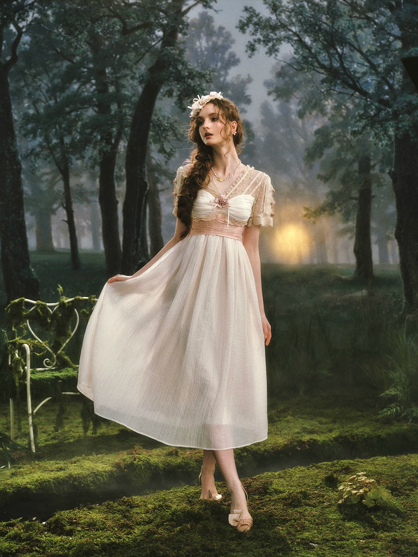 The Tuileries Chiffon Gown | French V-Neck Lace-Up Maxi | Trumpet Empire Waist Dress | Parisian Princess