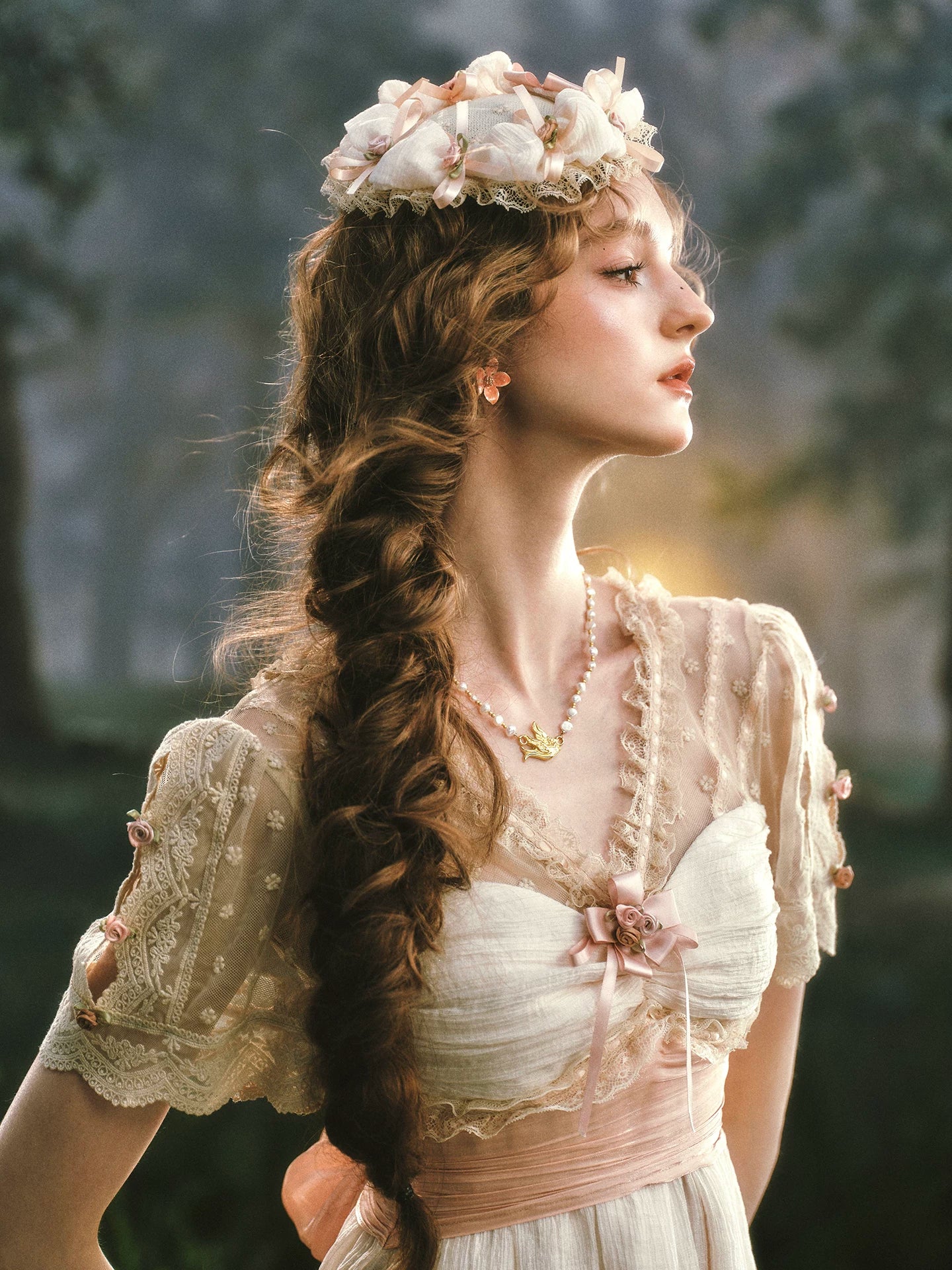 The Tuileries Chiffon Gown | French V-Neck Lace-Up Maxi | Trumpet Empire Waist Dress | Parisian Princess