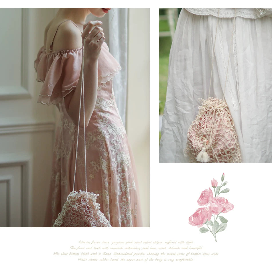 Lianer Art Hand-stitched Hollow Out Mori Kei Weaven Bags