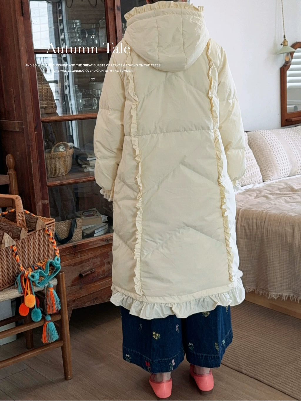 Parisian Women Full Sleeve Long Mid-Calf Thick Outerwear Hoode Zipper Down Jacket Embroidery Warm Coats Japanese Style