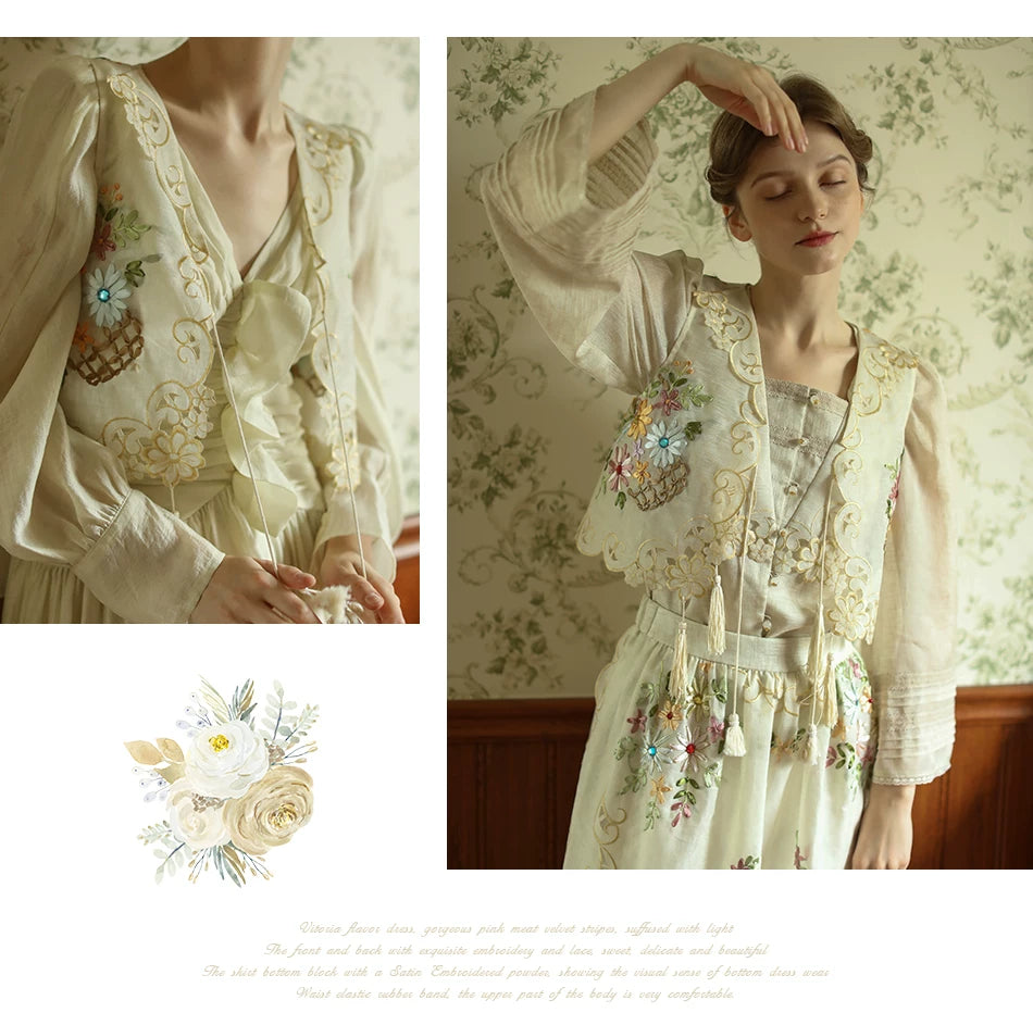The Trianon Embroidered Vest | French Cotton Floral Waistcoat | Vintage Botanical Tassel Gilet | Parisian Princess