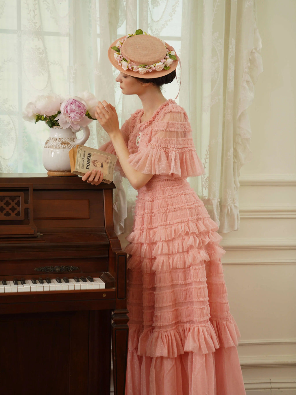 The Candy-Pink Promenade Gown | Hand-Embroidered Tiered Ballgown | Spring Mesh Cake Dress | Parisian Princess